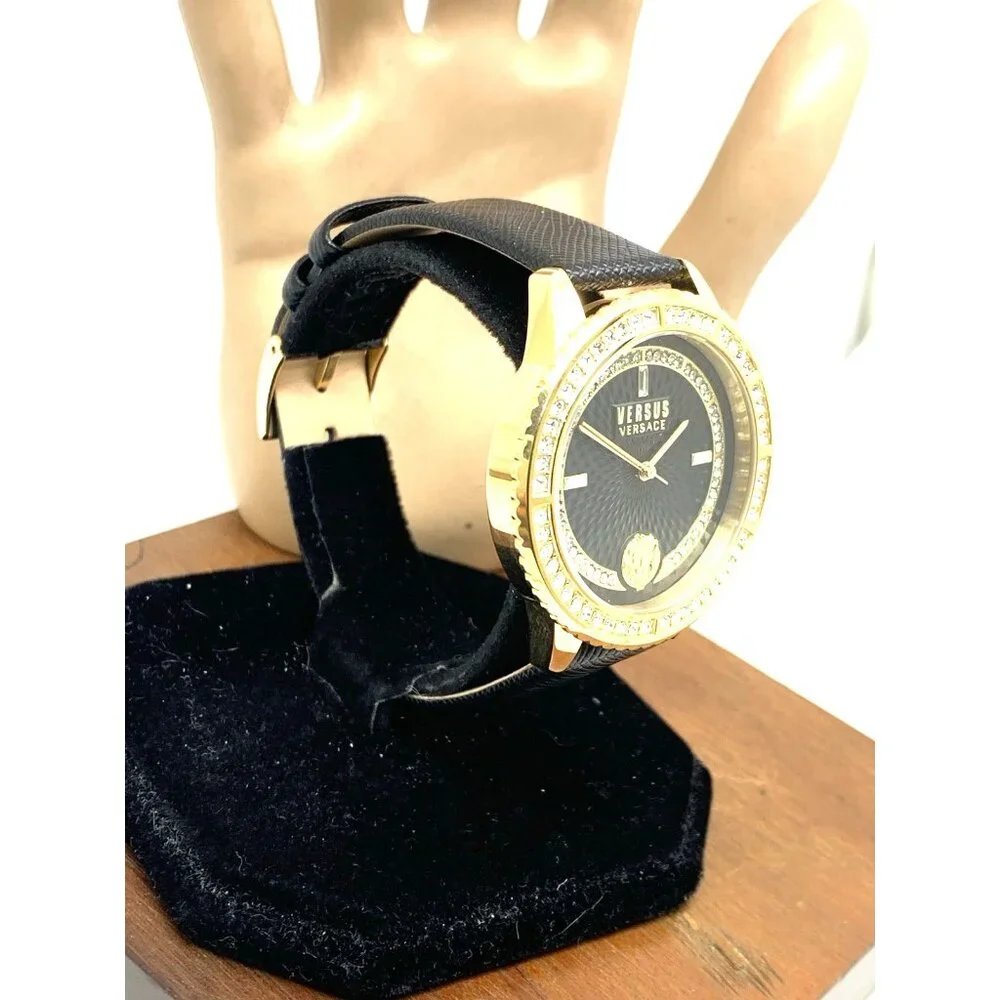 Versus by Versace Women's Watch VSPLM2521 Black Dial Gold Case Leather Band 40mm